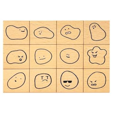 Imagem de Wissppoott Kit de carimbos de borracha de madeira Mood Expression – 12 peças de carimbos com tema emoticon para agenda, scrapbook, confecção de cartões, decoração de diário e diário