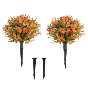 Imagem de Tnfeeon Plantas de Eucalipto Artificiais Bola Bush Arbustos de Topiária Laranja Com Ponta de Decoração Externa Baixa Manutenção Varandas à Prova de Sol Pátios Varandas Varanda Frontal