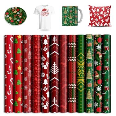 Imagem de Papel de transferência de sublimação de Natal para prensa de caneca Cricut, folhas de tinta de sublimação para camisetas, copos, máquina de prensa térmica, 12 folhas 30 x 25 cm