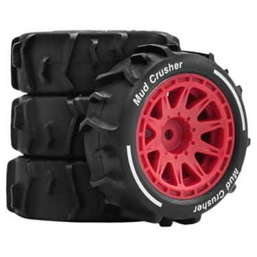 Imagem de JunZheHub Conjunto de 4 Rodas para RC Todo-terreno, Pneus de Reposição para RC Off-road, 2,8 X 1 Polegada, para Escala 1/14, Vermelho