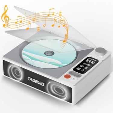 Imagem de Leitor de CD portátil, leitor de CD portátil TAGBUIO para casa, tela LCD de 2,4 polegadas com bateria recarregável, saída auxiliar USB Bluetooth 5.1 com alto-falantes estéreo, design vintage para