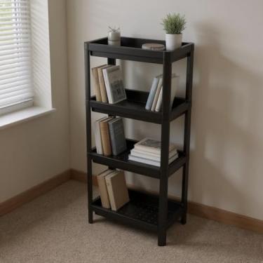 Imagem de Armário Estante Multiuso em Polipropileno Plástico para Cozinha Lavanderia Escritório 4 Prateleiras (Preta)