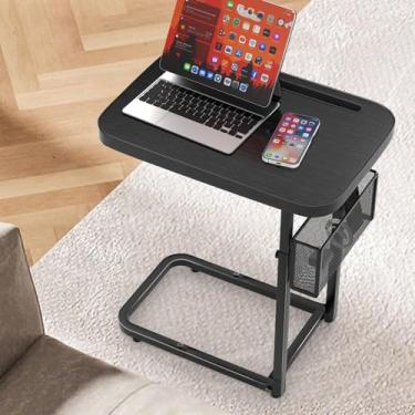 Imagem de Bandeja de TV moderna com mesa grande, mesa de sofá ajustável com cestas de armazenamento, moldura de metal forte, bandeja de jantar para TV assistir TV, refeições, lanches (quadrado, preto, 43 x 32