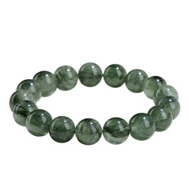 Imagem de Pulseira de miçangas de quartzo rutilado verde natural de 9 mm para mulheres/homens