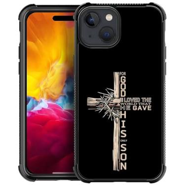 Imagem de OKBUOK Capa para iPhone 15 Plus, capa protetora à prova de choque com estampa fina bíblia cruz de madeira