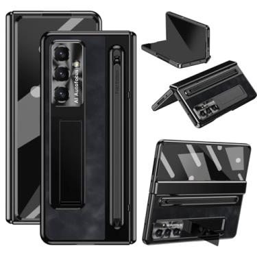 Imagem de LazyGoose Capa para Samsung Galaxy Z Fold 7 com suporte S-Pen e caneta de capacitância, suporte integrado e proteção de tela e dobradiça, corpo inteiro rígido à prova de choque macio - preta