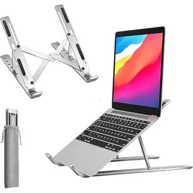 Imagem de Suporte De Alumínio Para Notebook Base Compatível Celular Tablet Ajustável Com 6 Ângulos Portátil E Ergonômico Dobrável Resistente Premium