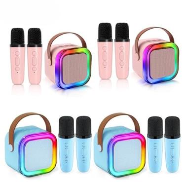 Imagem de Kit Karaokê Infantil com 2 Microfones - Caixa de Som Bluetooth à Prova D'água para Crianças 3-12 Anos(KIT4-2 Rosa+2 Azul-Com 2 Micr)