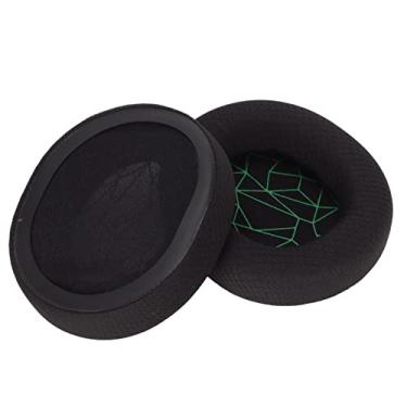 Imagem de Cryfokt Almofadas de Ouvido de Reposição para Fones de Ouvido Arctis 3/5/7, Material de Couro Proteico Atualizado para Maior Conforto, 2 Almofadas de Incluídas (pretas com serigrafia verde)