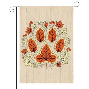 Imagem de Dia de Ação de Graças Outono Bíblia Abóbora Cachorro Pata Bandeira de Jardim Folhas de Outono Pequena Arte de Serapilheira Dupla Face Estilo Vitral Bandeiras de Jardim 30 x 45 cm para Exterior