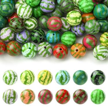Imagem de UR URLIFEHALL 50 contas de acrílico aleatórias de melancia 15 mm contas redondas de frutas de verão para pulseira faça você mesmo, colar, joias, artesanato, decoração de casa