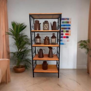 Imagem de Estante Grande Com 5 Prateleiras Ferro Com pintura Eletrostática Anti Ferrugem e Madeira Maciça Antifungos Ultra Resistente 180cm de altura 80cm de comprimento e 40 cm de profundidade