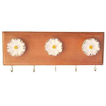 Imagem de Porta Chaves de Parede em Madeira Organizador Chaveiro Rústico Flor(Marrom)