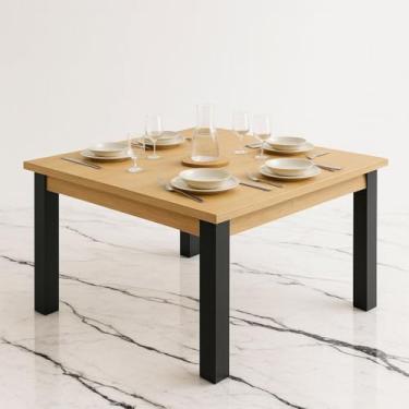 Imagem de Mesa de Jantar Quadrada 90x90cm 4 Lugares | Madeira Maciça para Cozinha e Sala de Jantar(MEL)