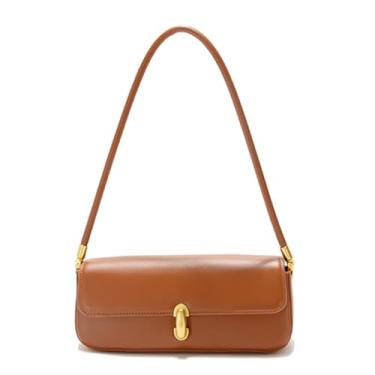 Imagem de Bolsa de ombro pequena feminina vintage de couro bolsa clutch mini Hobo retrô moderna com fecho de fivela, Marrom, Bolsa de ombro pequena de couro vintage para mulheres