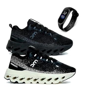 Imagem de Kit Tênis Masculino SprintMax Alta Performance Para Academia Corrida Mais Relógio Digital (PTO-PTO/S, BR, Adulto, Numérico, 41)