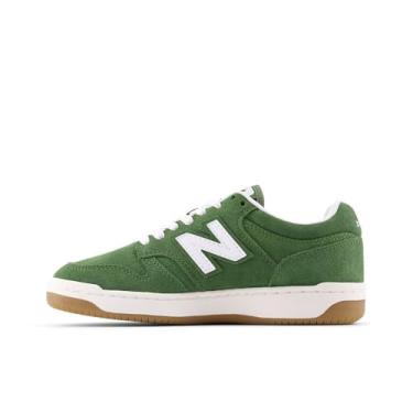 Imagem de New Balance Tênis infantil 480 V1 com cadarço, Branco/verde-alpino escuro, 16