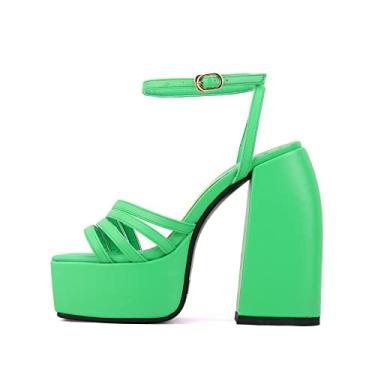 Imagem de Goolita Sandália feminina de camurça com salto gatinho com bico quadrado aberto com tiras e salto dental confortável para festa de formatura, Verde, 4.5 UK
