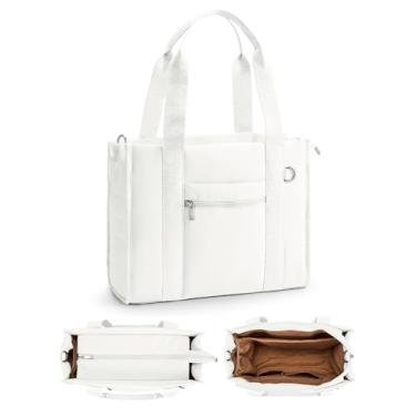 Imagem de Fancy Forest Sacola acolchoada estruturada para mulheres, bolsa transversal leve e anti-ponta, RFID e manga de bagagem, bolsa de viagem para trabalho, Branco creme, Medium