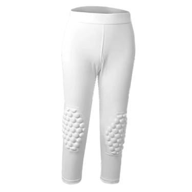 Imagem de oshhni Calça Legging de Compressão Juvenil Masculina para Basquete, Respirável, Profissional, com Proteção Contra Impactos e Acessórios, Yxl Branco