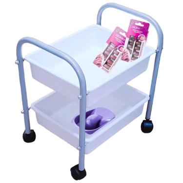 Imagem de Carrinho Porta Esmalte Auxiliar Manicure 2 Bandejas