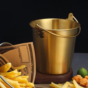 Imagem de Hapivida Mini balde de gelo de aço inoxidável com alça resfriador de bebidas multiuso para vinho, batatas fritas, asas de frango, barras domésticas (ouro)