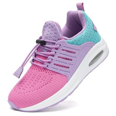 Imagem de Ugmikdo Tênis de corrida infantil para meninos, leve, respirável, sem cadarço, Roxo, verde, 18