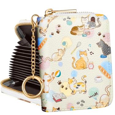 Imagem de Toyuma Carteira com porta-cartão de crédito – Linda bolsa sanfonada de couro RFID para adolescentes, meninas, crianças, pequena carteira com estampa de desenho animado estético com zíper, Gatos, Gatos