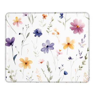 Imagem de Lindo mouse pad floral, tapete de mouse quadrado com borda costurada, tapete de mesa com base antiderrapante, tapete de proteção de mesa lavável 24 x 19 cm