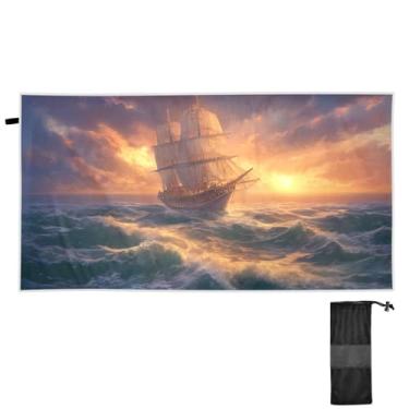 Imagem de ATTX Toalha de praia de pintura a óleo para navio à vela 79 x 189 cm - Cobertor de microfibra leve de secagem rápida e resistente à areia para piscina, ioga, academia e viagens | Esportes de banho de