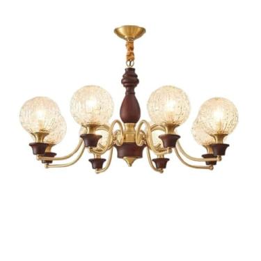 Imagem de Luminária pendente francesa retrô em madeira maciça e lustre de luxo vintage americano – Iluminação de espectro total com proteção para os olhos | Ideal para sala de estar, sala de jantar e