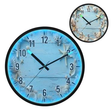 Imagem de Relógio de parede LED que brilha no escuro e ativado por voz, silencioso design de madeira azul de 30,5 cm, operado por bateria para decoração de quarto e sala de estar (420)