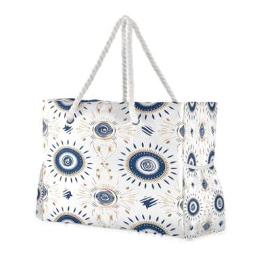 Imagem de ATTX Bolsas de praia com olho turco para mulheres - bolsas de praia grandes com zíper à prova d'água à prova de areia bolsa grande para piscina #596