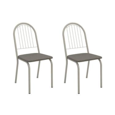 Imagem de Cadeira Sala De Jantar Noruega 2c077nk Aço Kit 2 Un Niquel/linho Escuro - Kappesberg