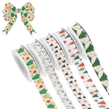 Imagem de SEHANY 5 rolos de fita de Natal 0,59 polegadas 5 jardas fitas de tecido de árvore de Natal fitas de cetim festivas fitas decorativas de Natal para embrulho de presente faça você mesmo artesanato