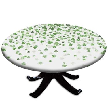 Imagem de Grstplnk Toalha de mesa redonda com borda elástica para o dia de São Patrício, trevo verde, toalha de mesa de jantar, para piquenique, pátio, festa ou sala de jantar, sala de jantar, 71 cm (redondo)