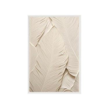 Imagem de Quadro Decorativo com Vidro Sala Hall Quarto 64x94cm Branco Folhas