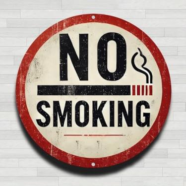Imagem de Sinal de proibição de fumar com cigarro vintage rústico alumínio metal redondo placa de parede, sem relógio real, presentes internos e externos de 20 cm e decoração para casa, escritório, café e