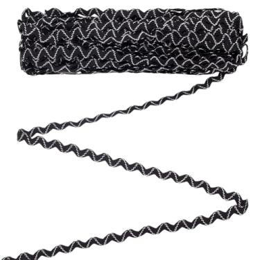 Imagem de MAYJOYDIY Fita preta com acabamento em rack Rick de 15 metros de 1/10.2 cm, acabamento de franja curvada, design prateado, trançado em ziguezague para costurar, roupas, embrulhos de presente,