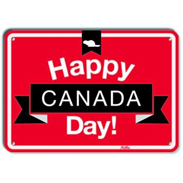 Imagem de PetKa Signs and Graphics PKCD-0030-NA_ Placa de alumínio "Happy Canada Day!", 35,5 cm x 25,4 cm, vermelha com mini bandeira de castor
