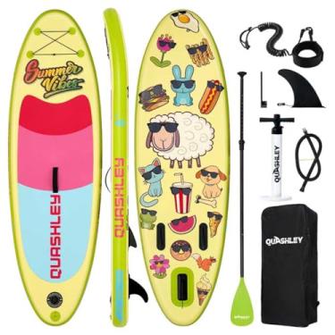 Imagem de Quashley Prancha De Stand Up Paddle Para Crianças, Prancha De Remo Inflável Com Acessórios Para Prancha De Sup, Design Durável E Estável, Deck Amplo Antiderrapante, Bomba Manual, Remo De Alumínio Ajus
