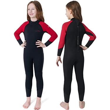 Imagem de Dark Lightning Roupa de mergulho infantil de 3/2 mm para meninos e meninas, maiô térmico de neoprene, roupa de banho infantil / juvenil, peça única para mergulho, vermelho/tamanho 14