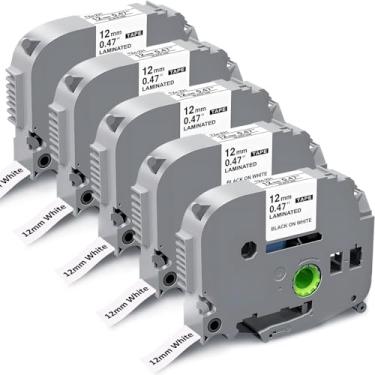 Imagem de Substitua para fita adesiva Brother TZe-231 TZe231 12 mm 12 mm fita branca laminada compatível com Brother P-Touch PT-D210 PT-D220 PT-H110 etiquetadora, preto sobre branco, 12 mm x 8 m, pacote com 5