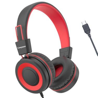Imagem de Cowyawn Fones de ouvido infantis USB tipo C para escola, fones de ouvido infantis com fio, volume limitado de 94 dB, som estéreo HD, fones de ouvido dobráveis e leves com fio para