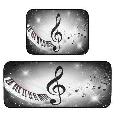 Imagem de STAYTOP Conjunto de 2 tapetes de cozinha, teclas de piano e padrões de notas, tapetes de cozinha e tapetes de porta, tapete discreto para festas de fim de ano para cozinha doméstica
