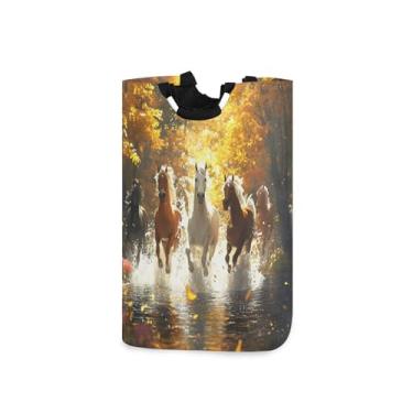 Imagem de xigua Cavalos correndo grande cesto de roupa suja com alça, cesto de roupas dobrável para organização de brinquedos e roupas no quarto, banheiro e lavanderia