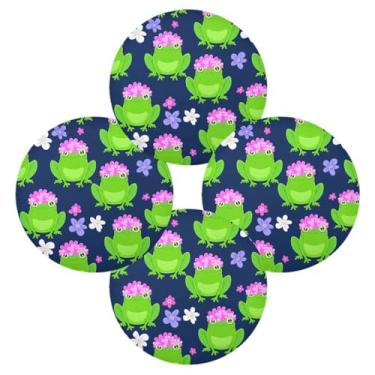 Imagem de Wassud Jogo americano conjunto de 4 sapos fofos com chapéus, tapetes de mesa redondos para cozinha e jantar, tapetes laváveis resistentes ao calor, decoração de mesa 39 cm