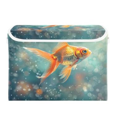 Imagem de CEBUGI Caixas de armazenamento com tampas caixa de armazenamento de tecido dobrável Caixotes organizadores de cubo de peixe dourado fofo para prateleiras de armário de casa e quarto 40 x 30 x 39 cm
