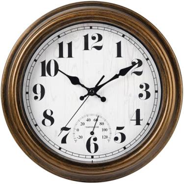 Imagem de 45MinST Relógio de parede redondo retrô à prova d'água de 30,5 cm com termômetro, silencioso, sem tique-taque, operado por bateria, relógio de parede de quartzo de qualidade para decoração de