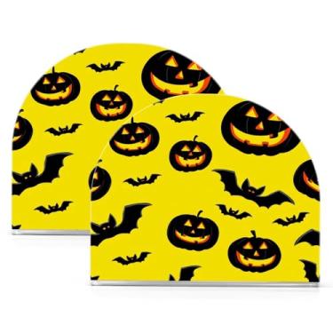 Imagem de Wassud Porta-guardanapos acrílico assustador abóboras e morcegos, dispensador de guardanapos de papel moderno em forma de U para mesa, cozinha, sala de jantar, bancada 2 peças (comporta 50-60